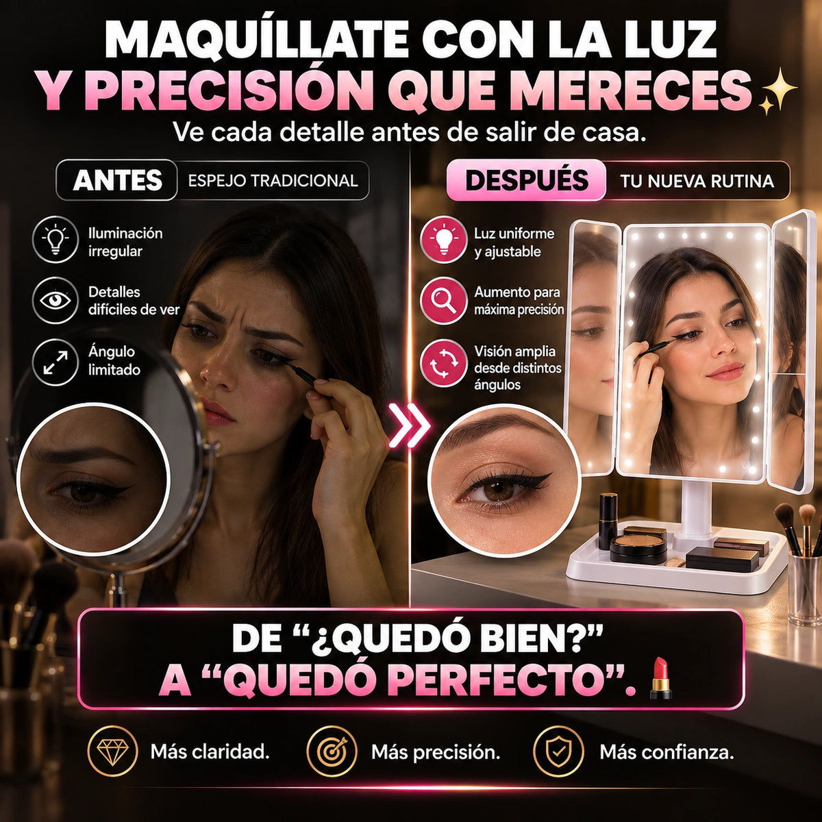 Espejo Luz LED Plegable Maquillaje
