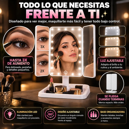 Espejo Luz LED Plegable Maquillaje