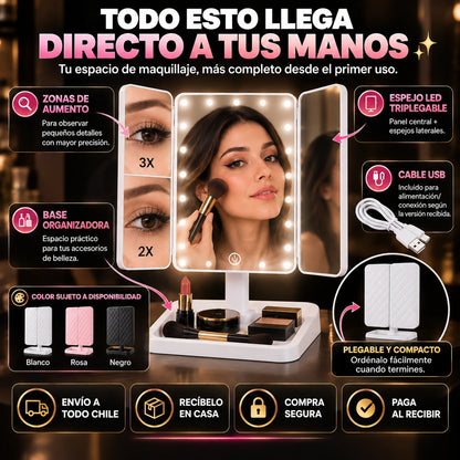 Espejo Luz LED Plegable Maquillaje
