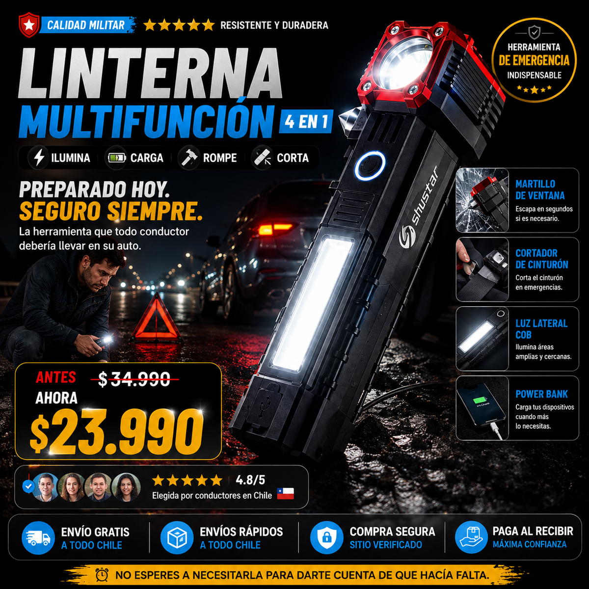 Linterna Táctica de Emergencia 4 en 1™