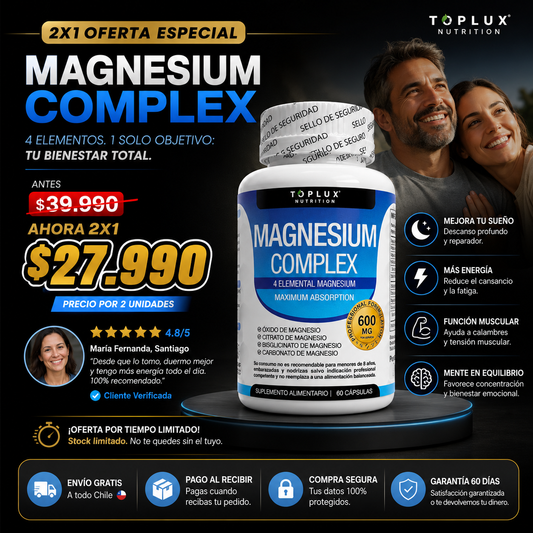 2X1 Magnesio Complex 600mg | 8 Formas Combinadas en Una Fórmula