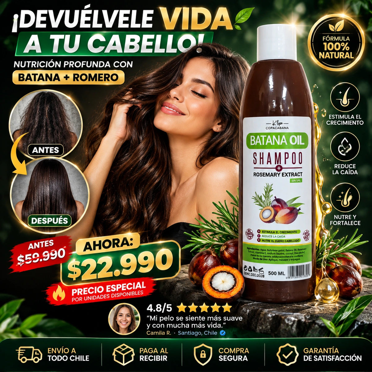 Shampoo de Batana 500ml - Recupera Tu Cabello Más Fuerte, Brillante y Lleno de Vida